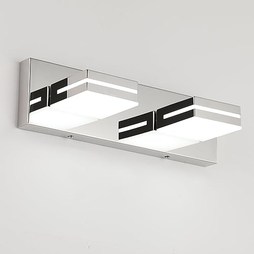 Miniatura 1 de SineRise - Lámpara LED para tocador de baño - Moderna lámpara de acrílico con acabado cromado para iluminación de pared sobre el espejo - 2 luces,
