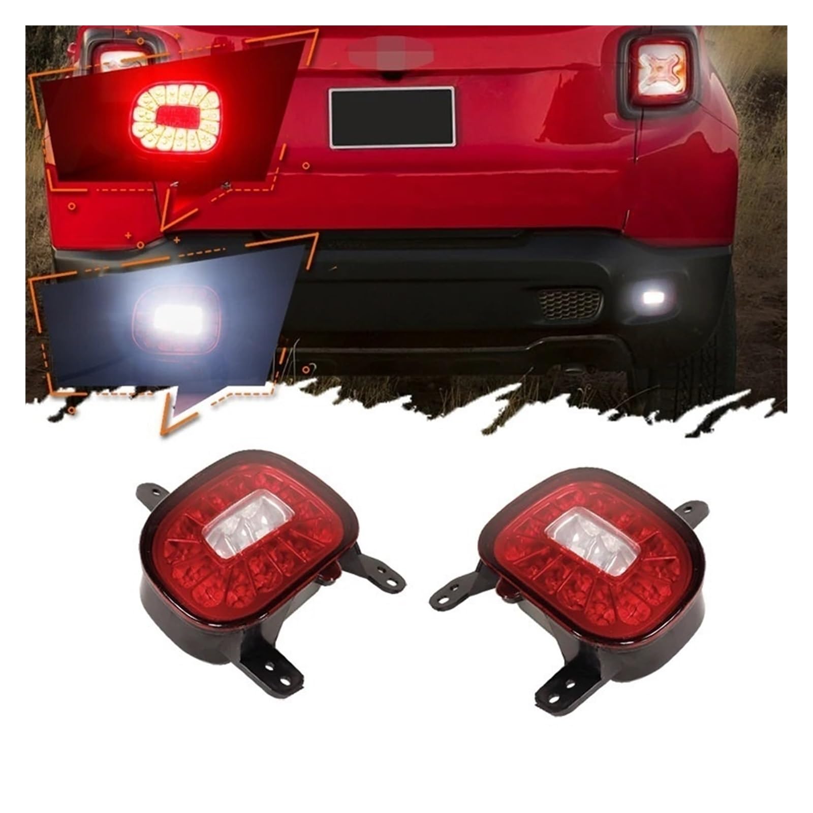 2 Pezzi Lampada paraurti Posteriore Senza Lampadina per Je&EP Renegade 2015-2018 riflettore Posteriore fendinebbia e retromarcia Bianca Coda Indicatori