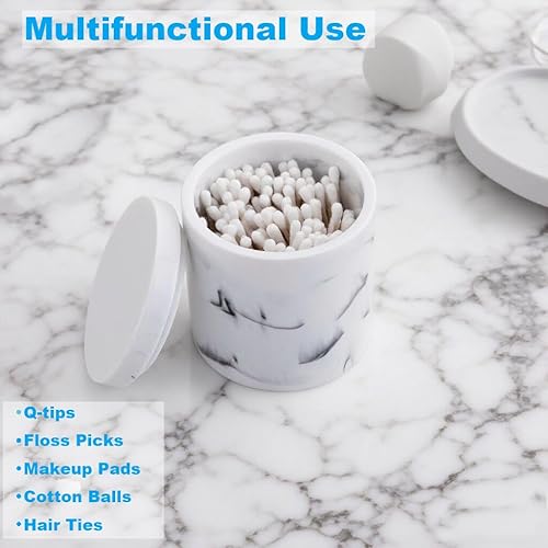 Miniatura 9 de Soporte para hisopos de algodón con tapa, Blanco Qtip Holder Cuarto de baño, tarro de bola de algodón de resina tarro de cosméticos organizador de
