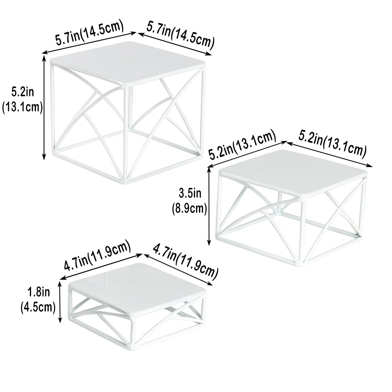 BYCY Dessert Tabletop Risers 6 Inch White Square Matte Wire Nesting Cupcake Risers Display Stand Shelf for Catering Collectibles Jewelry Figures Show , Set of 3 (White)