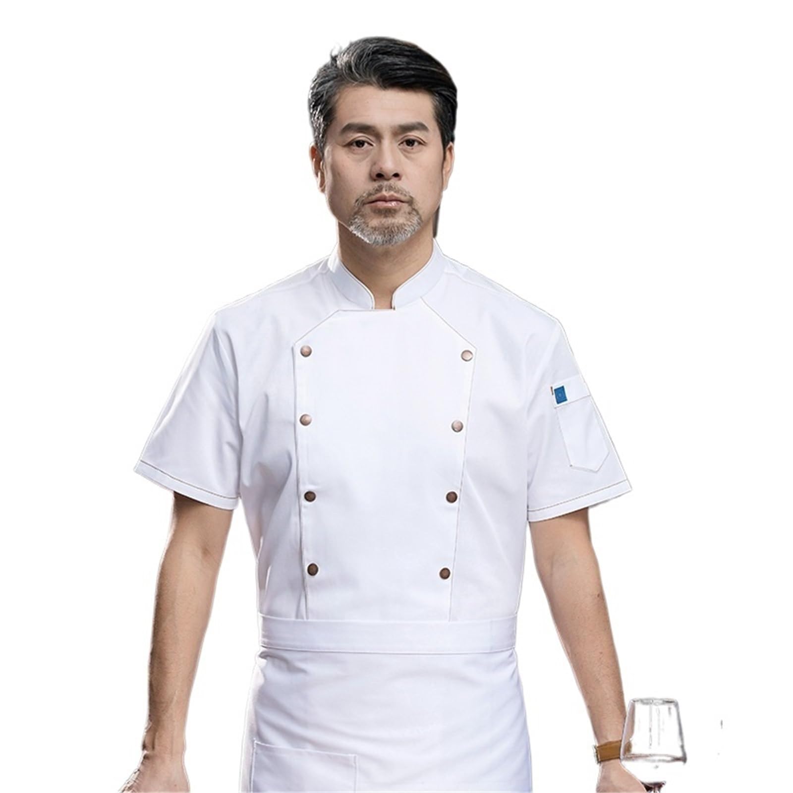 Koch Uniform Koch-Arbeitskleidung Sommer Kurzarm Atmungsaktive Kochuniform Arbeitskleidung Schweißabsorbierende Halbarm Weiße Kochuniform(White,XL)