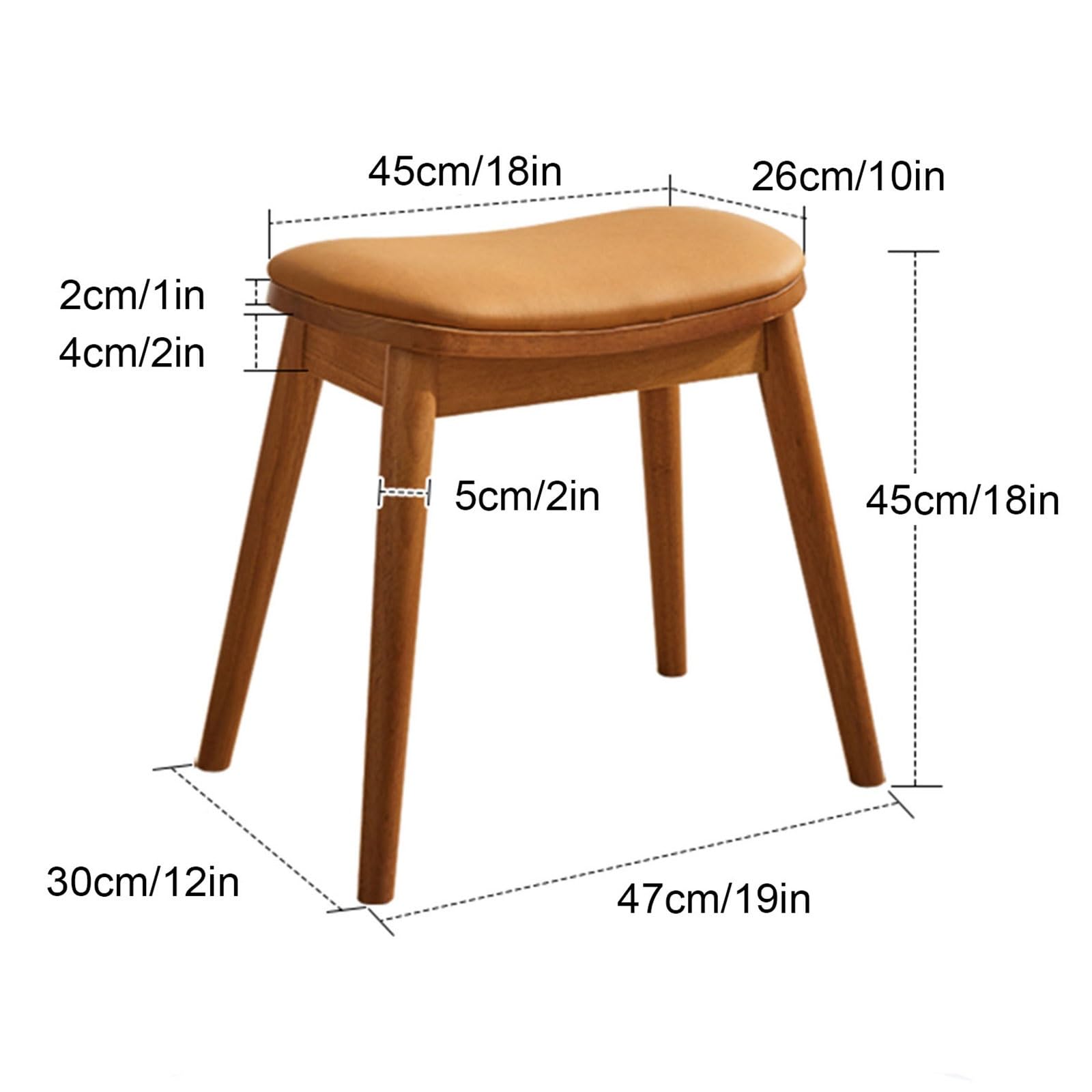 Gepolsterter Make-up-Hocker mit Holzbeinen, konkaves Design, Mida-Stil, perfekt für Schminktisch, beige / braune Beine, ideal für Make-up und Fellpflege