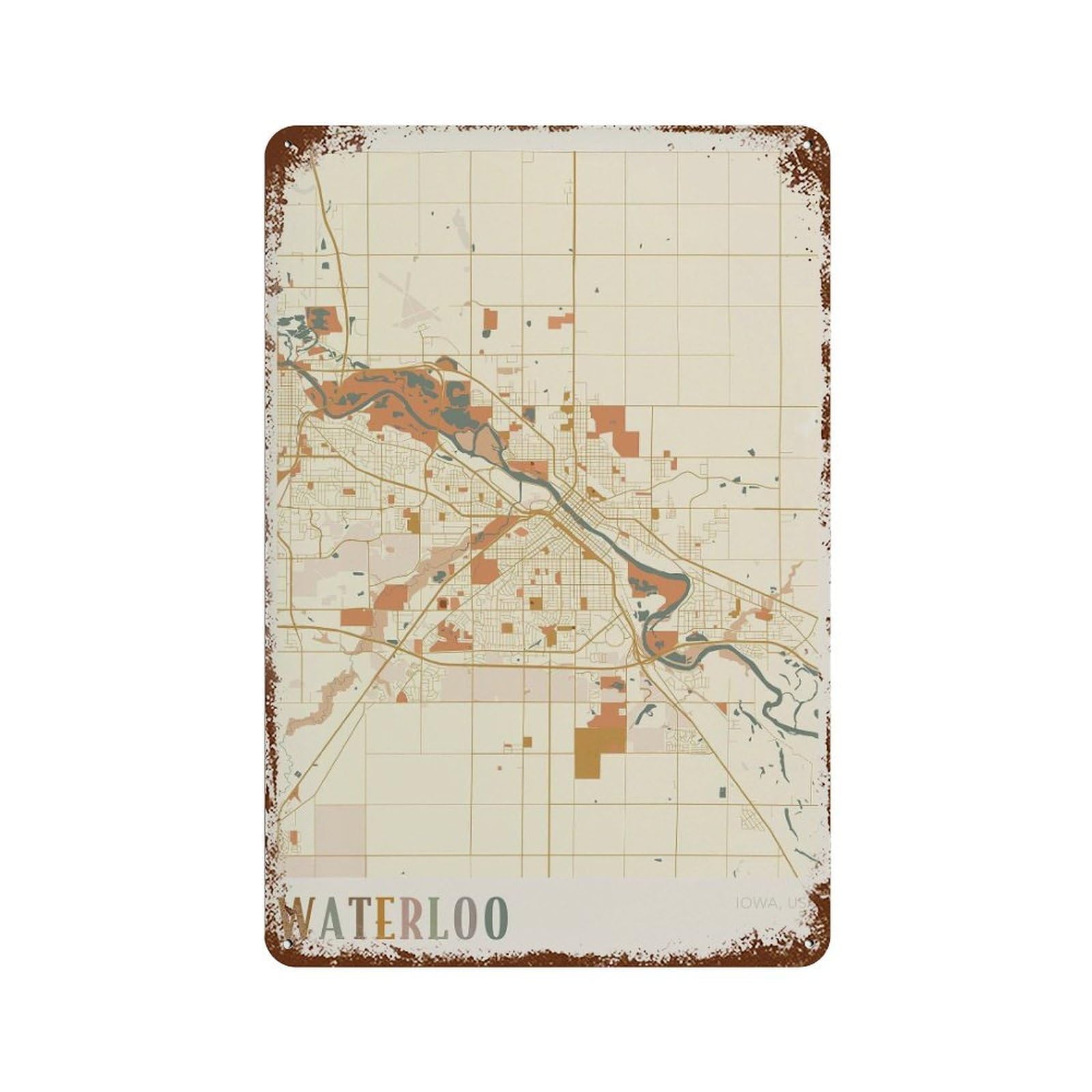 xiaoxiaoshen Waterloo Map Iowa Travel Gift Boho Wall Decor Art Metal Tin Poster Modern Home Decor Art Home Bar Shop Decorations Vintage Sign 30x20cm
