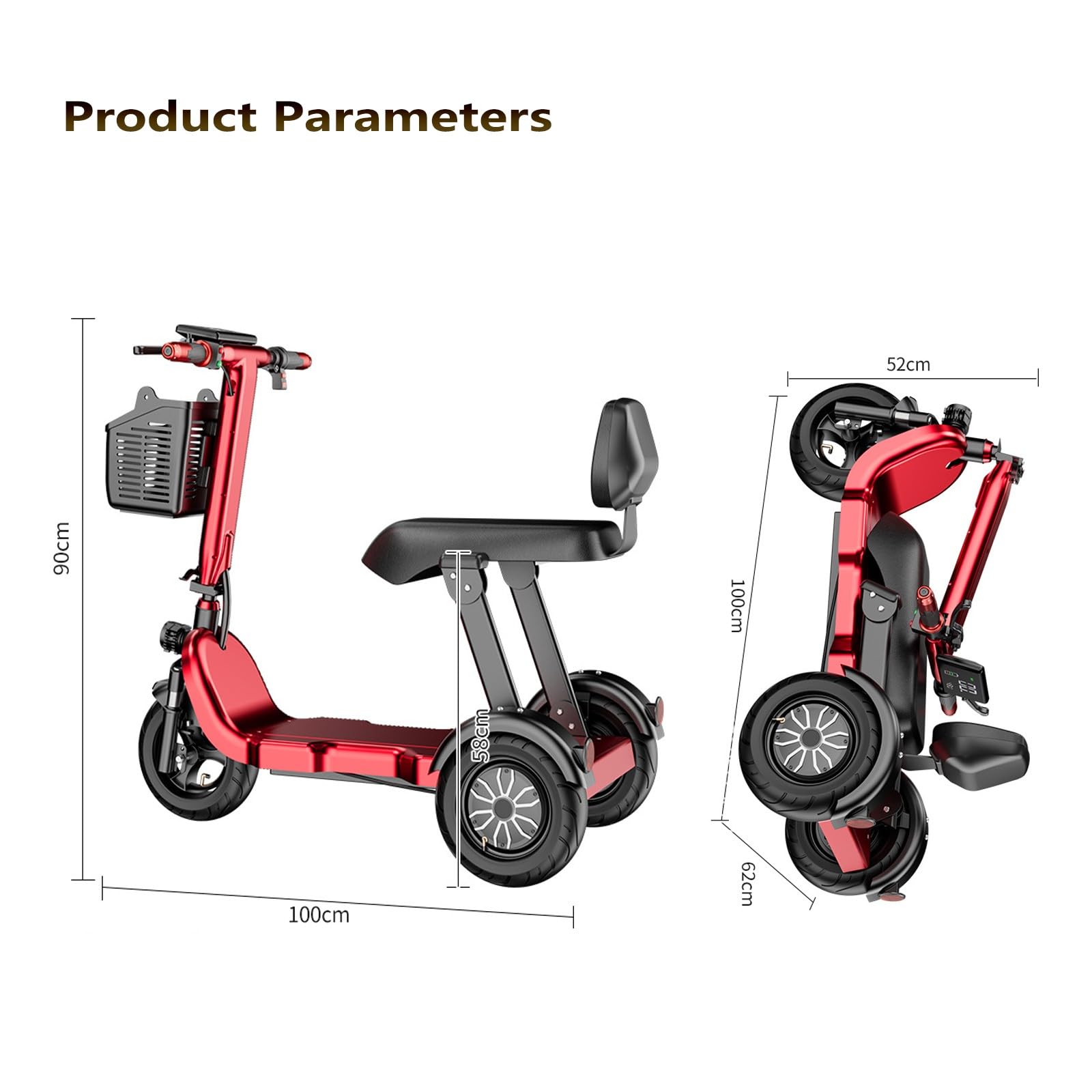 Scooter per Anziani Scooter Leggero Scooter Pieghevole Mobilità Facile Pieghevole Autonomia 20 km Dispositivo per Sedia a rotelle elettrica a 4 Ruote con Faro a LED