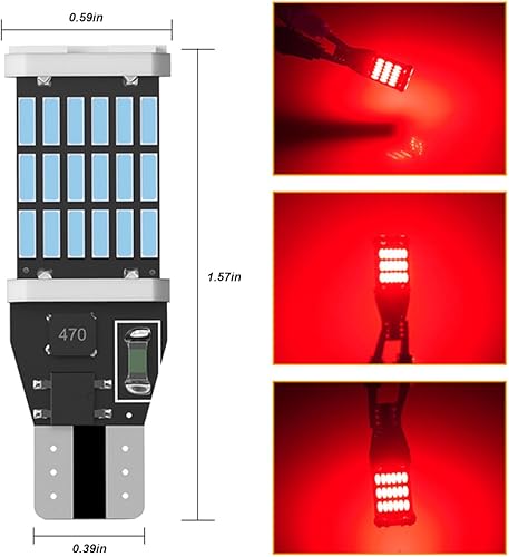 Miniatura 10 de Paquete de 4 luces LED de marcha atrás para automóvil, T15 4014 45SMD, chipsets de luz de respaldo, bombilla parpadeante, parada de freno de