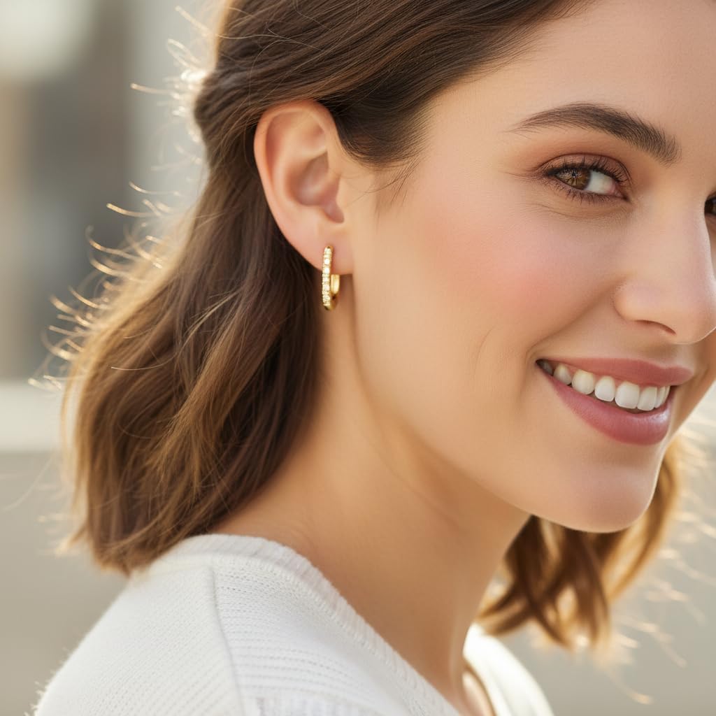 DISENO 10K Yellow Gold Huggie Hoop Earrings – 0.04 ct Natural Diamond Hoops (F-G, SI1-SI2) – Dainty Fine Jewelry Gift for Women