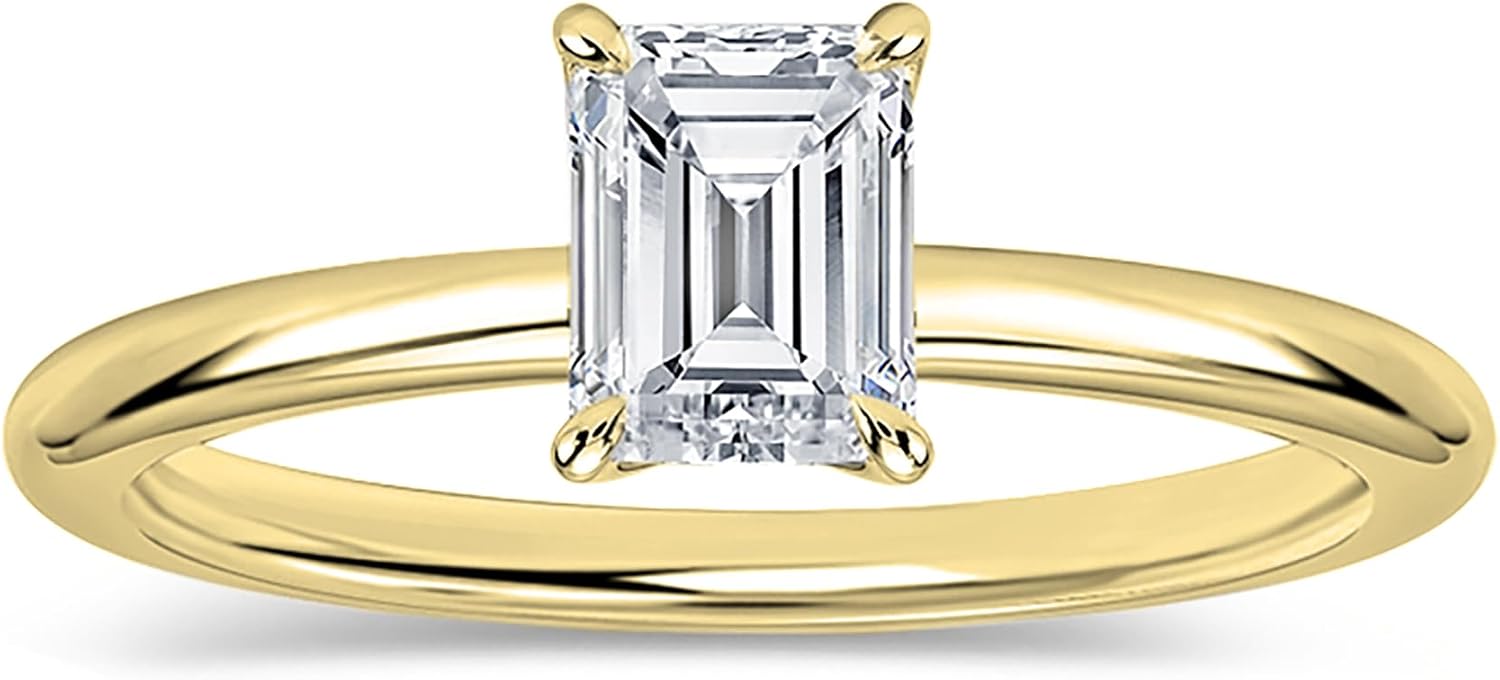 0.50 Carat Emerald Cut Lab Grown White Diamond 4 Prong Solitaire Engagement Ring for Women in 18K Solid Gold