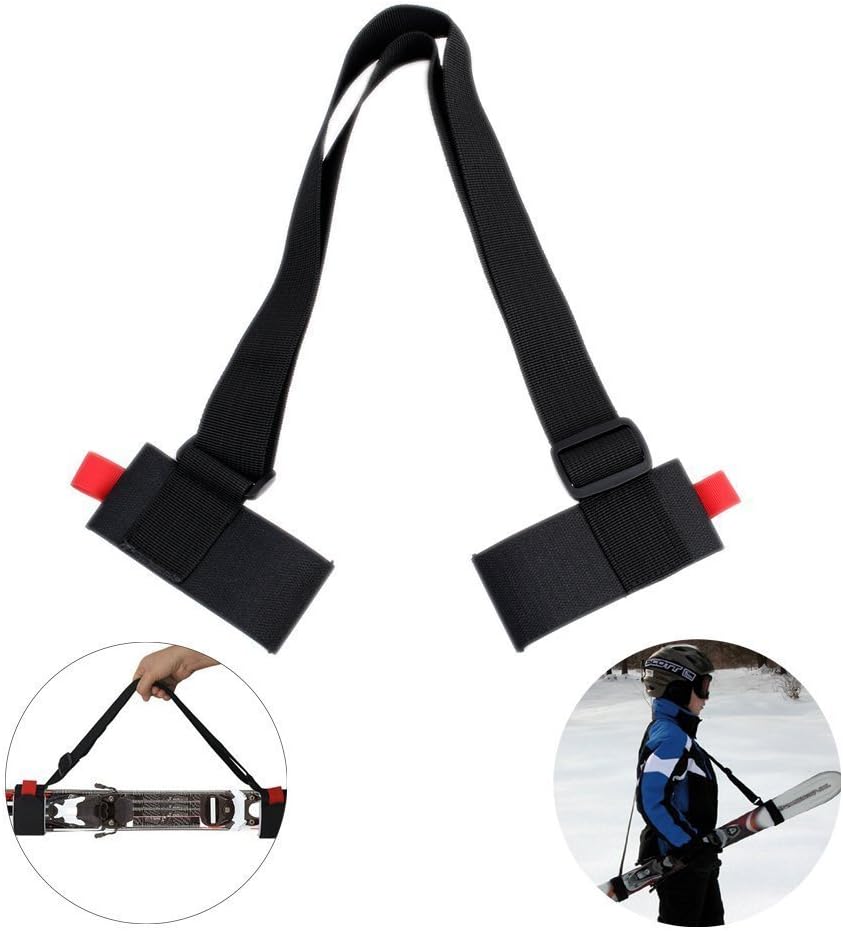 SkiMax Alpine Ski Shoulder Carrier Lash Handle Straps Belt for Nordic Skis Base Protector Transportation And Easy Storage (Black, Ski Strap A)