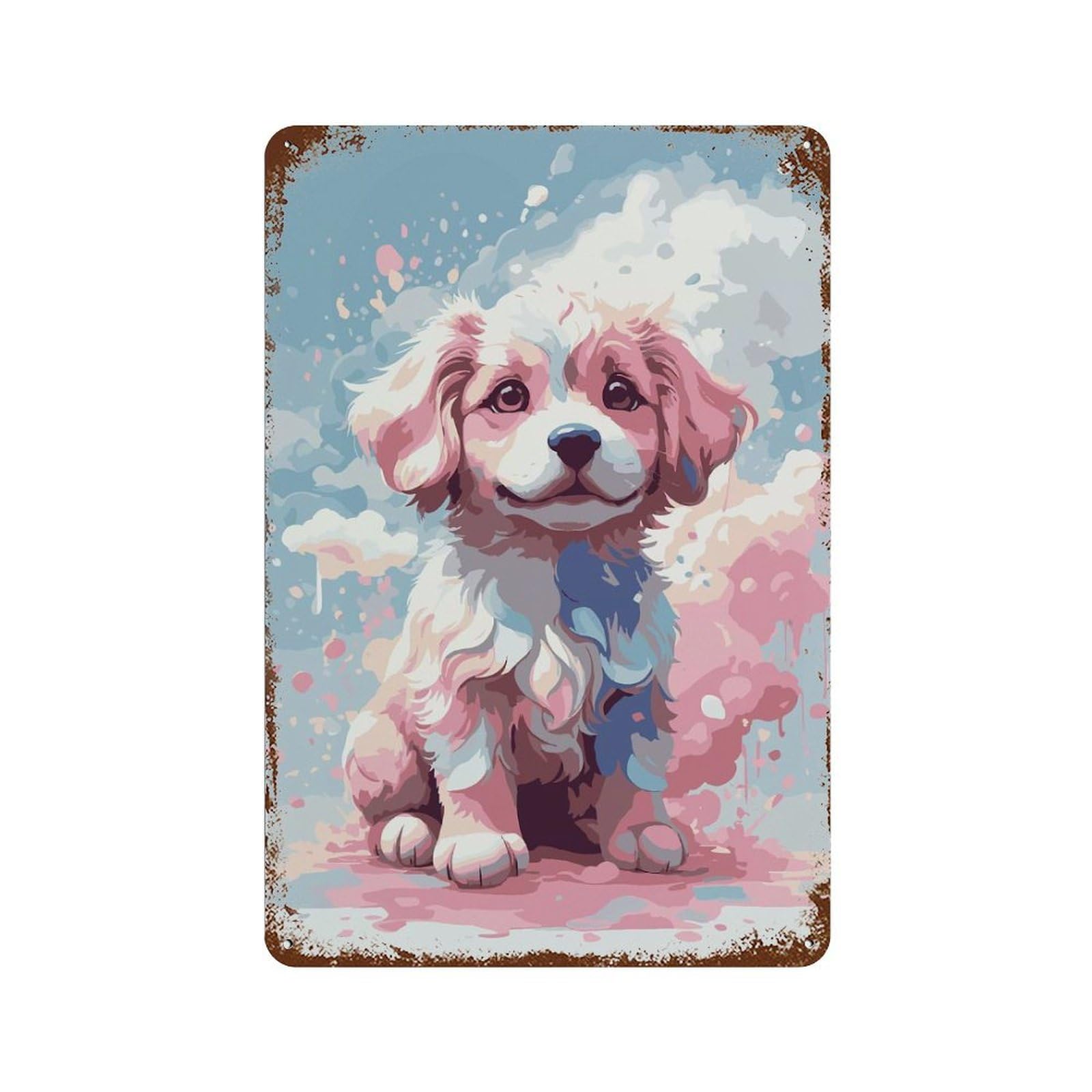 Dog Rust Effect Tin Sign 11.8"x7.9", Industrial Home Decor for Basement, Hobby Room And Garage Decor