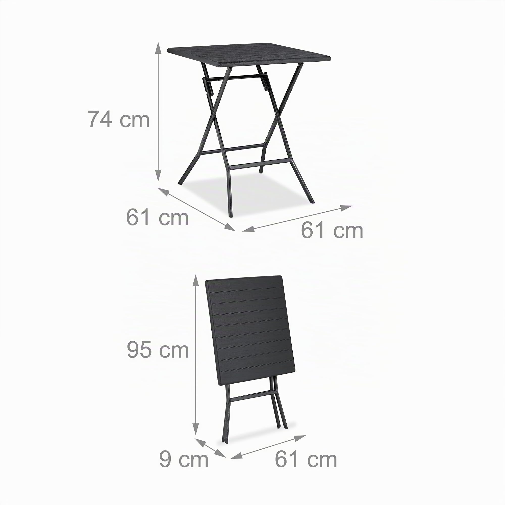 Relaxdays Table Pliante et 2 chaises pour Balcon, Aspect Bois, Acier et Plastique, Meubles terrasse, Noires