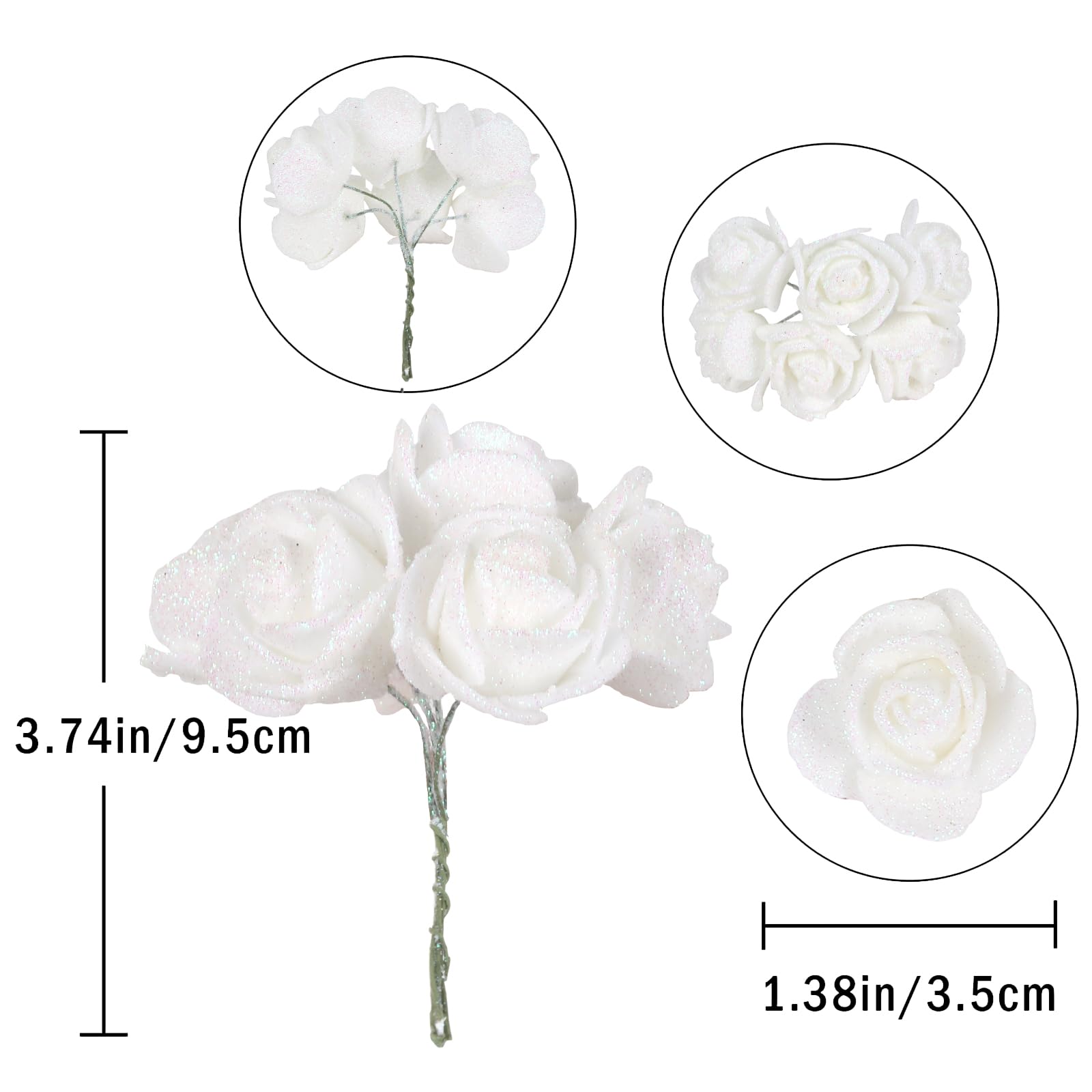 Amazon｜INSUNSIX グリッターローズブーケ、72個 ホワイトローズ