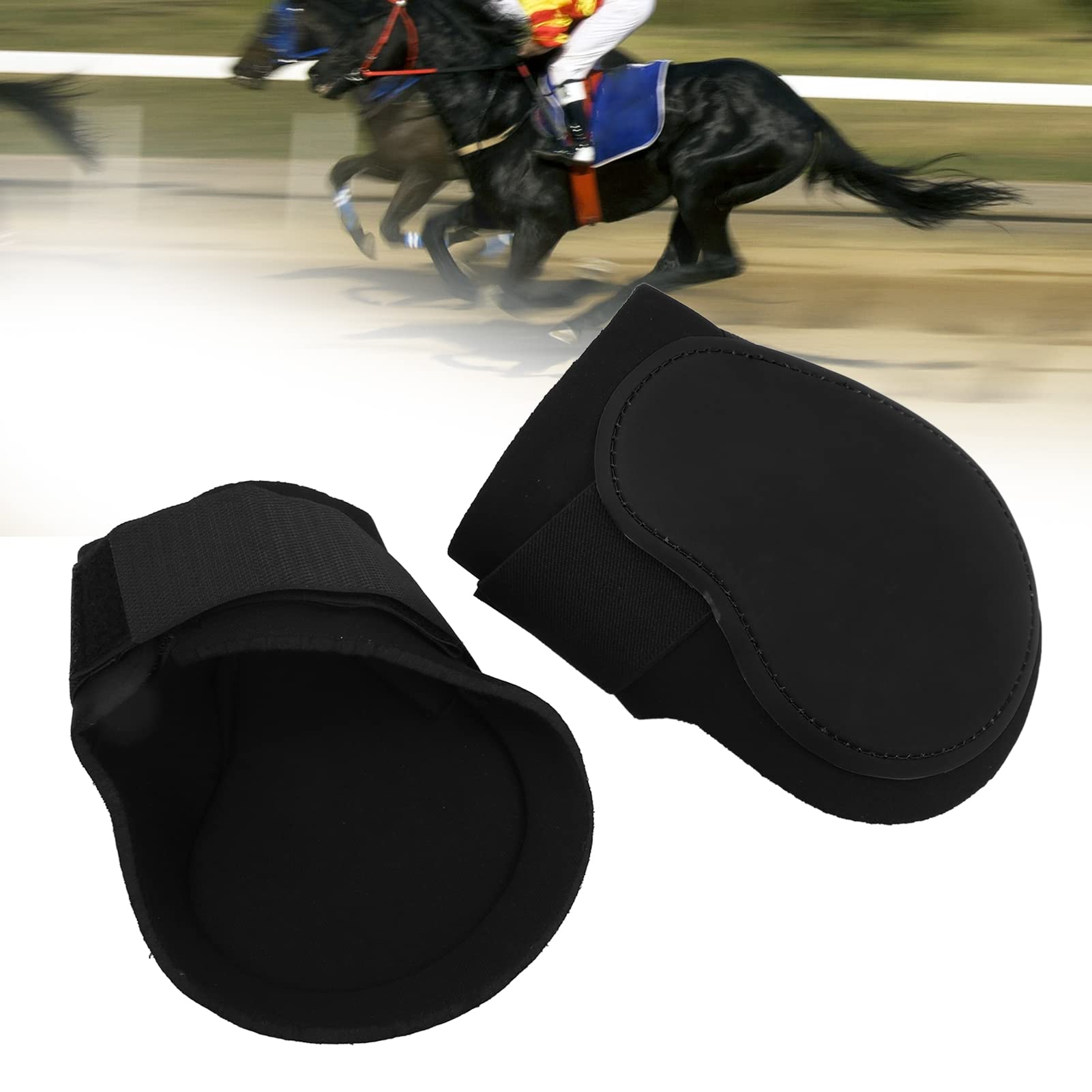 Qukaim Botas de caballo de poliuretano, paquete de 2 unidades, protector elástico para patas de caballo que absorbe los golpes, patas traseras negras, talla M