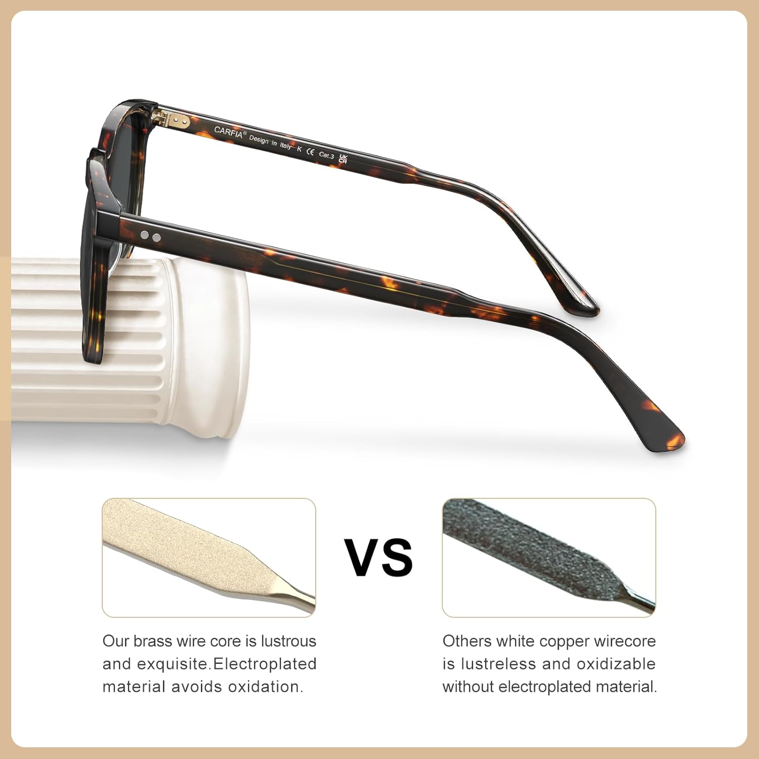 CARFIA Retro Cool Acetate Sunglasses for Men Polarized UV Protection, Trendy Square Male Sunnies Outdoor Driving Eyewears - Image 5