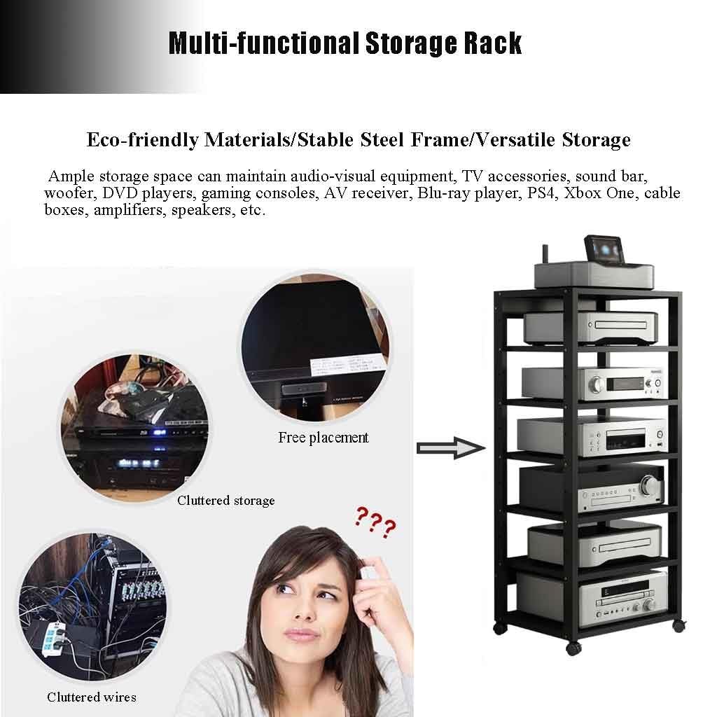 Meuble Chaine HiFi Rack Audio 7 Couches avec Roulettes Silencieuses - Composants Audio Vidéo Noir