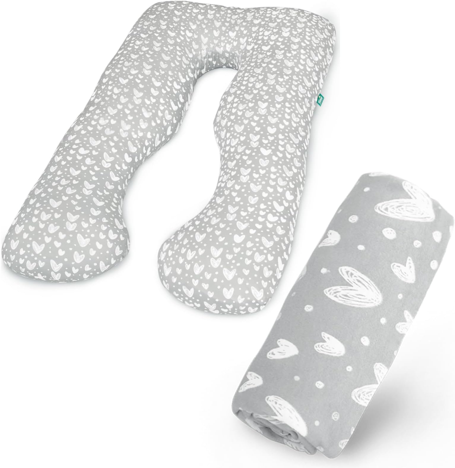 Pregnancy Pillow Cover U-Shaped (ONLY Pillowcase), Super Soft Replacement Cover Fits Most 55/57 Inch Maternity Pillow, Full Body Pregnancy Pillow Case, Universal Fit, Grey Hearts Print