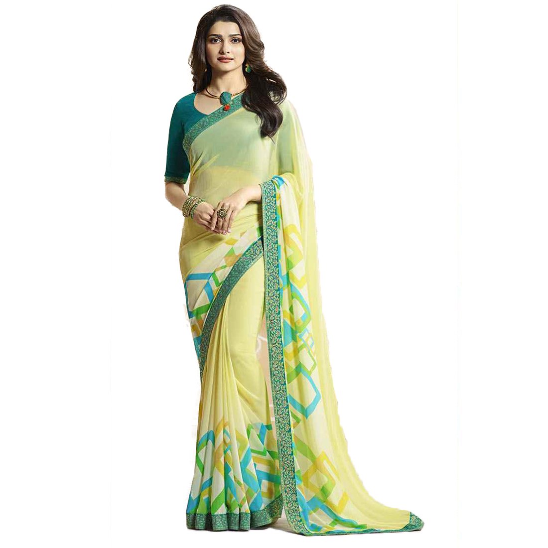 rajeshwar fashion with rf Women's Georgette Printed Sarees For Women With Jacquard Work Lace Border & Blouse-picture-23