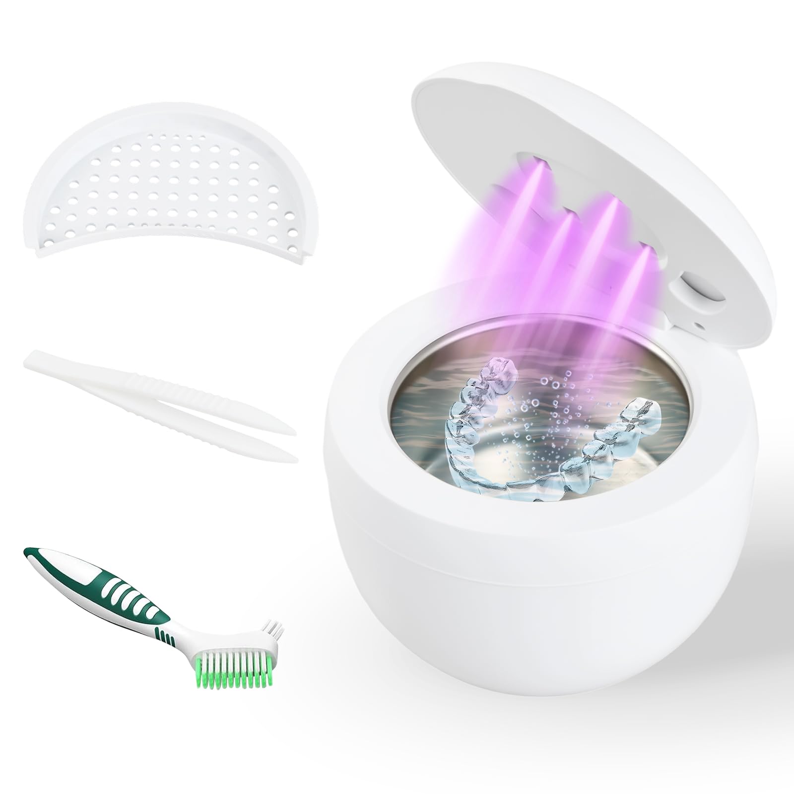 Nettoyeur Ultrasons 45kHz avec Lampe UV, Bac Ultrasonic Cleaner 200ml pour Prothèses Dentaires, Gouttière Dentaire, Aligneurs, Retainer, Bijoux