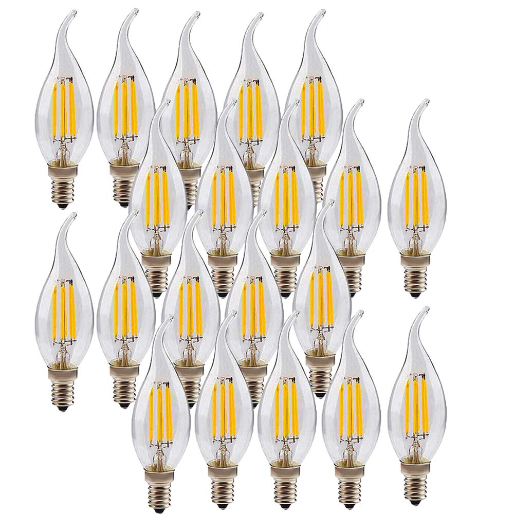 20 unidades E14 4 W LED Filament Vela Bombilla – C35 Edison Bombilla Bombilla Bombilla Bombilla Bombilla de llama E14 40W Equivalente, E14 Blanco Cálido 2700 K, E14 400 LM AC220 – 240 V, no regulable