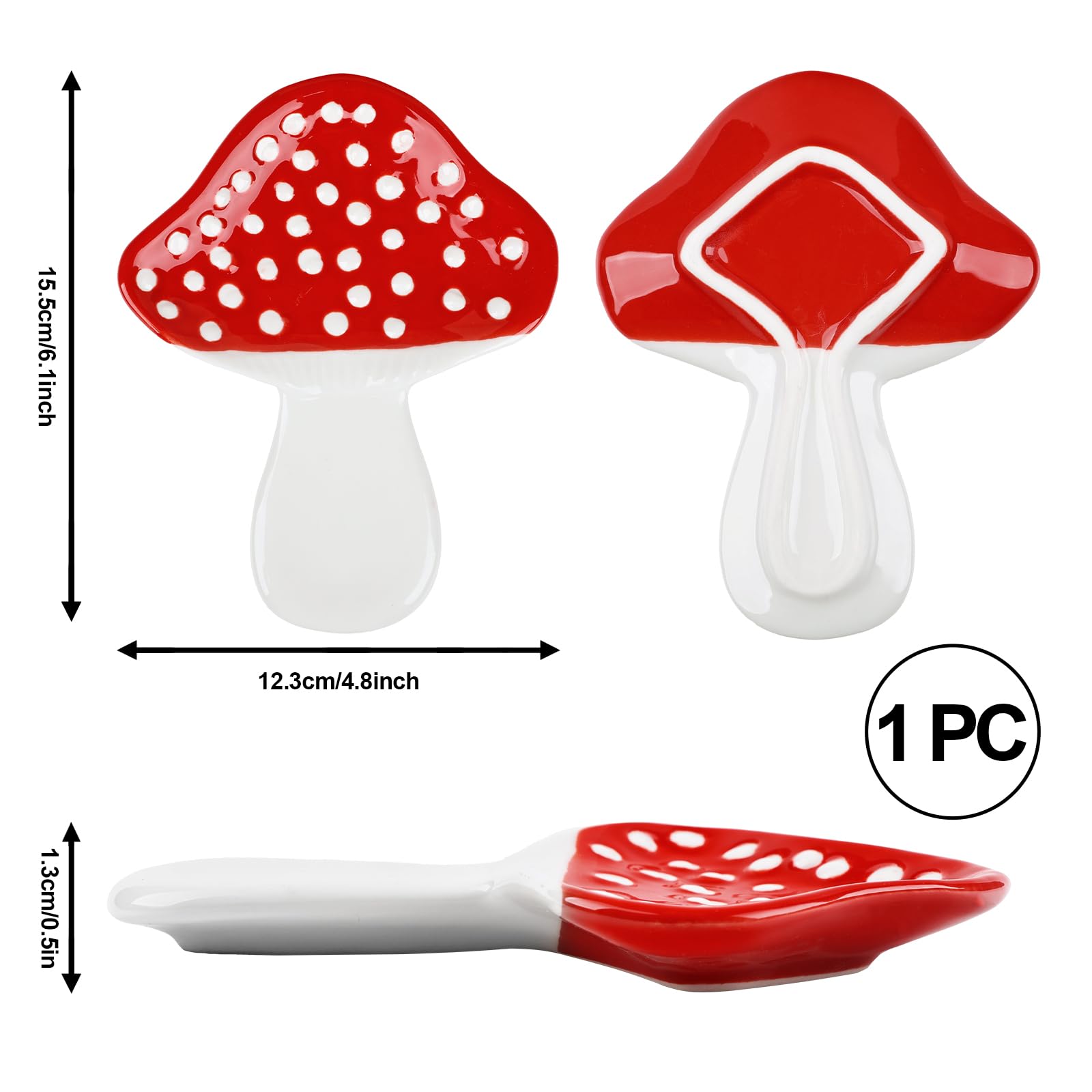 Komforbaa Poggiamestolo in ceramica a fungo per piano cottura, grazioso portamestolo in ceramica per piano di lavoro della cucina, resistente al calore, regalo decorativo per la casa moderna (rosso)