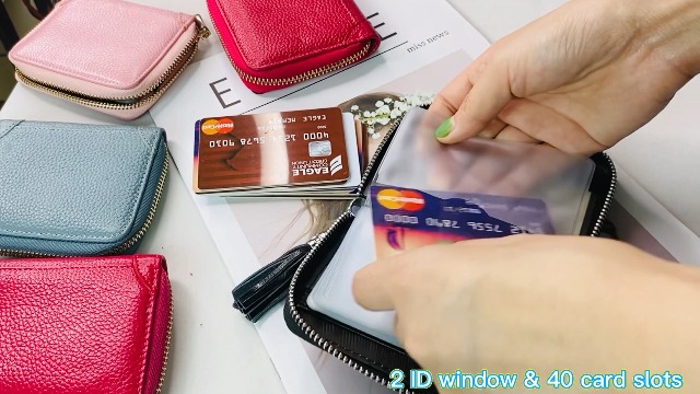 Étui Cartes De Crédit Femme Avec Protection RFID - Cuir PU, 11 Fentes, Compartiment Pièces - Noir