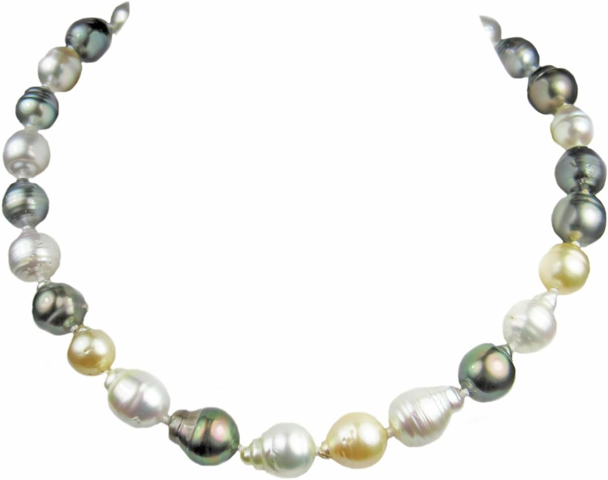 14k Yellow Gold Multicolor South Sea Baroque Cultured Pearl Necklace 18"