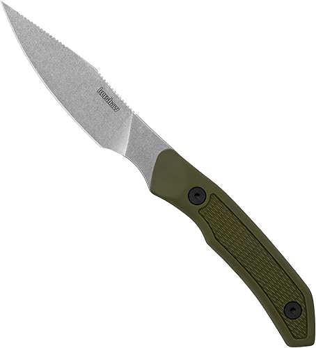 Kershaw Deschutes - Cuchillo de caza de alcaparra, hoja afilada de acero inoxidable D2, hoja fija de espiga completa para cubrir, mango de oliva con