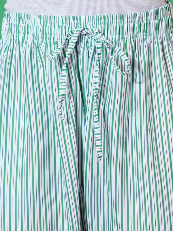 Image of Fflirtygo Women's Cotton Printed Night Suit Set | T-Shirt and Pyjama Set for Women Girls | Short Sleeve Top and Pajama Lounge Set | Green & White Nightwear | Sleepwear Regular Fit Nightdress