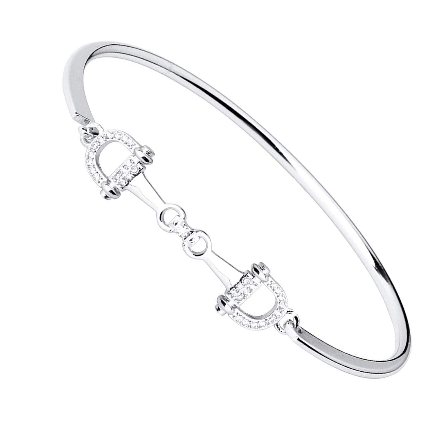 FEELMEM Horse Snaffle Bit Crystal Easy Hook Clasp Charm Bracelet Equestrian Jewelry Good Luck Gift