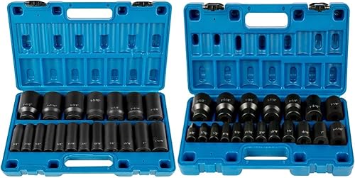 VEVOR Juego de dados de impacto de 12 Ines, 19 piezas, juego de llaves de impacto de 12 pulgadas, impacto de 38 pulgadas, 1-12 pulgadas y juego de