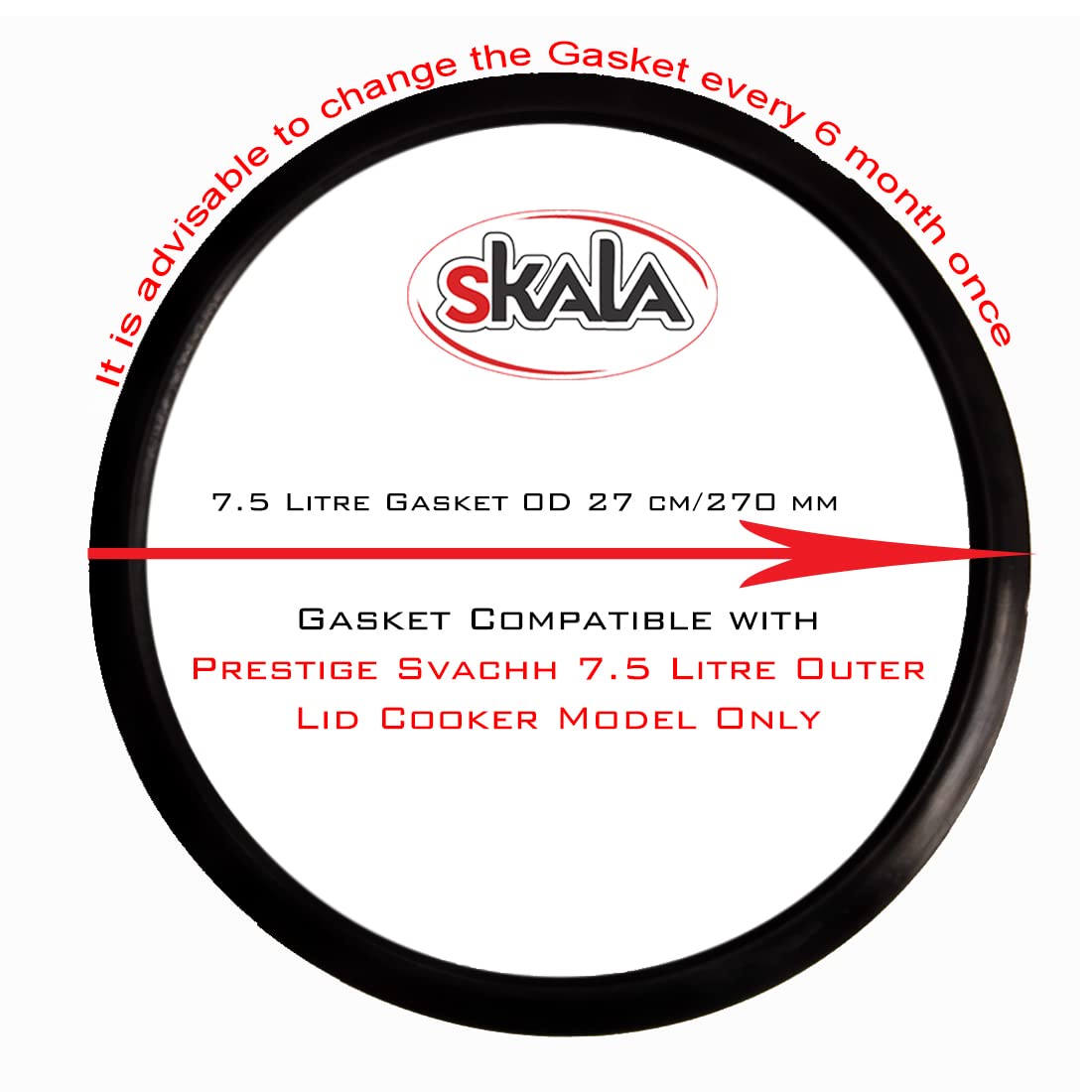 Skala Nitrile Rubber Gasket Compatible With TTK Prestige Aluminium | Hard Anodised 7.5 Litres Svachh Outer-Lid Pressure Cooker (Pack of 1) 3