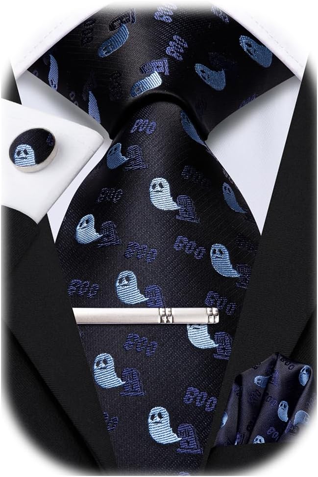 Hi-Tie Christmas Tie Set Silk Red Blue Green XMS Necktie and Clip Pin Pocket Square Cufflinks Set