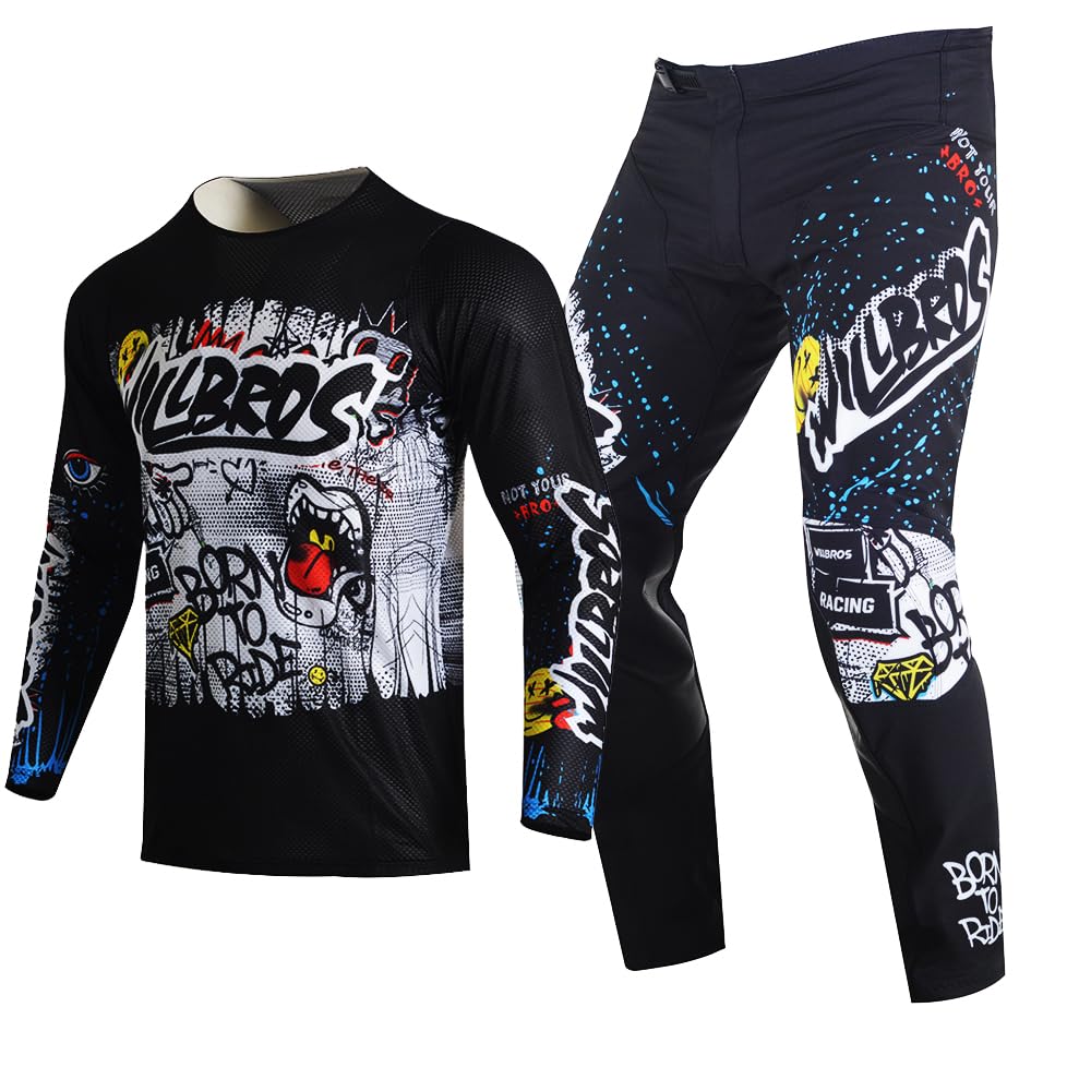 Giovani Completo Maglia e Pantaloni da Motocross e MX BMX Enduro MTB Moto Quad Fuoristrada Corse Bambini Ragazzi Ragazze