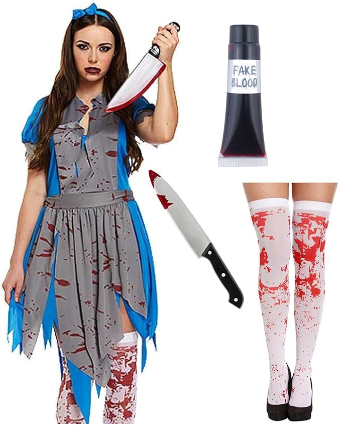 Tenue Halloween femme avec robe et tablier pour look sanglant sans effort