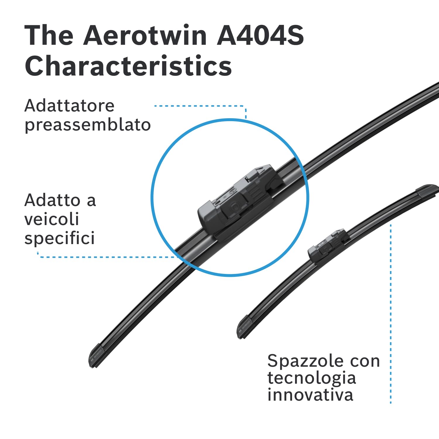 Tergicristalli Bosch Aerotwin A404S, Lunghezza 700mm/340mm, 1 set per parabrezza anteriore