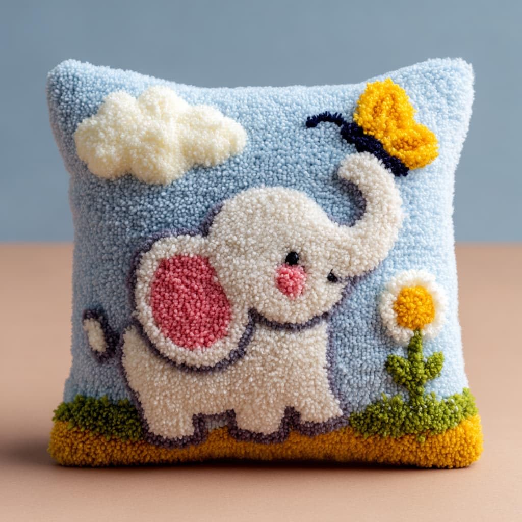 Taxpy DIY Latch Hook Rug Kits, Animals Elephants and Butterflies Latch Hook Cushion Kits Pillowcase Rug Pattern Arts and Crafts Crochet Needlework 43x43cm