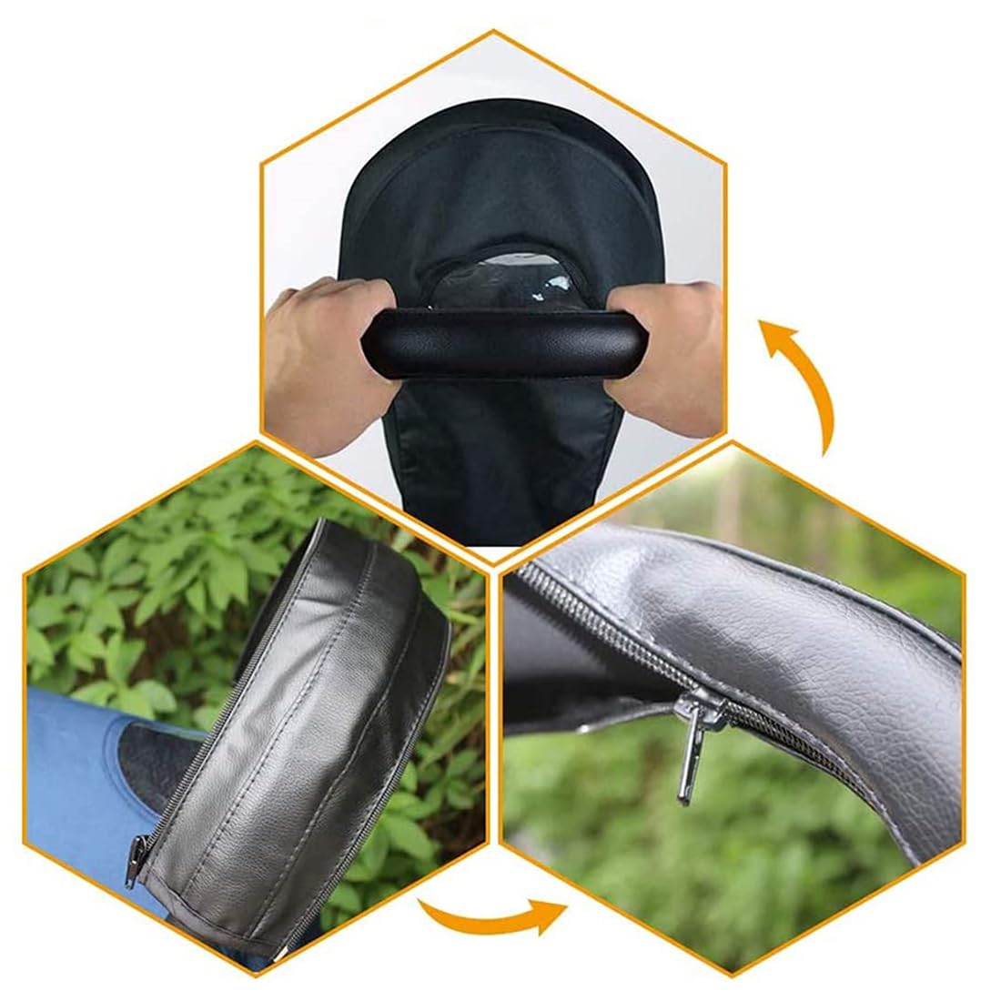 Rivestimento per Passeggino in Pelle PU, Copri Maniglia per Passeggino con Cerniera Rimovibile, Impugnatura Antipolvere Copertura, Impermeabile, per Passeggini, Nero