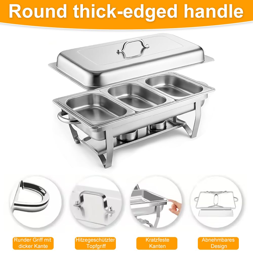 OHMG Chauffe Plat,Chafing Dish ou rechaud en INOX Alimentaire pour Buffet/Bain Marie Professionnel/Maintien au Chaud/Traiteur/hôtel/Restaurant - Acier Inoxydable (3 Compartiments, 55 * 35.5 * 26cm)