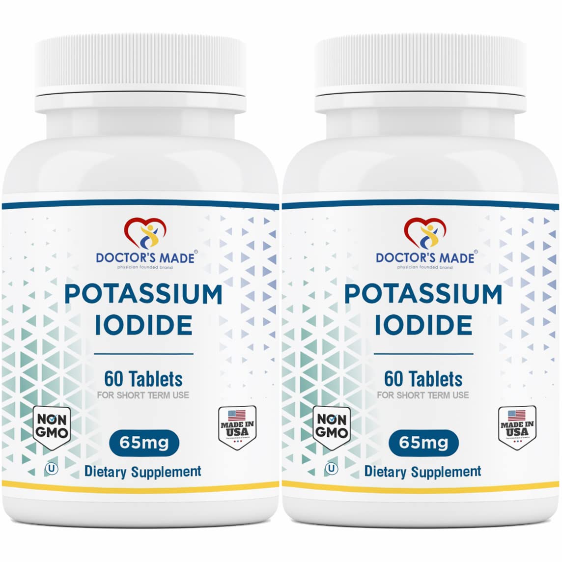 Doctor’s Made Potassium Iodide 65 mg 60 Tablets Thyroid Supplements Kosher Exp Date 04/2025 Pack of 2