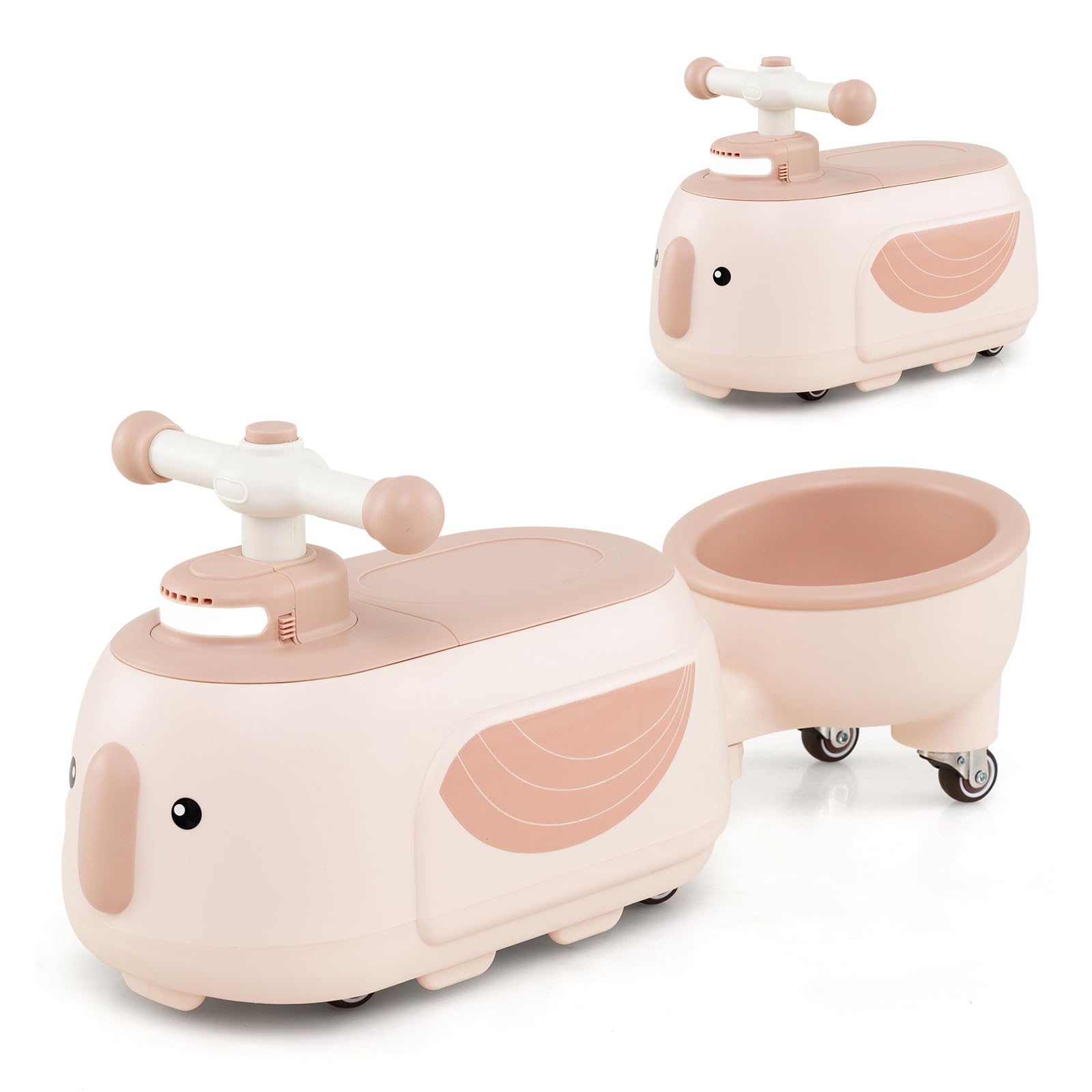 COSTWAY Toddler Ride on Car, Foot to Floor Sliding Car with Trailer, Light, Music, Under-Seat Storage, Developmental Ride on Toy for Boys Girls 12+ Months Old (Milk Coffee)