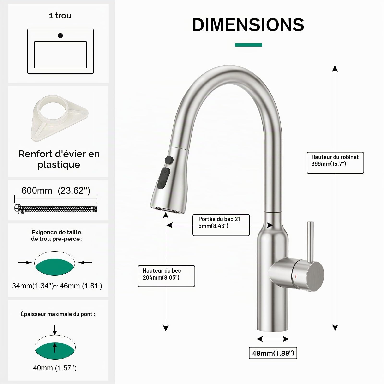 CREA Robinet Évier de Cuisine avec Douchette Extractible, Mitigeur Monocommande de Pulvérisation avec Aimant Rétractable, Brossé