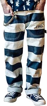 Amazon | 囚人パンツ プリズナーパンツ 白×黒 バイカー ボーダー