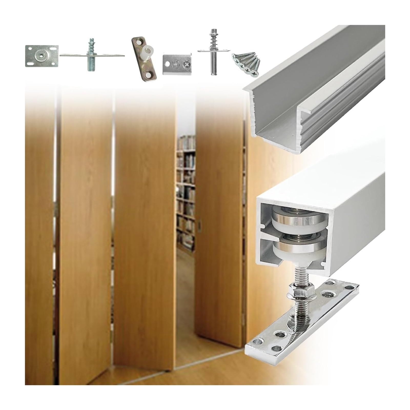 EBZFASO Sliding Door Track, Box Rail Bifold Door Sliding Hardware Kit, Track & Rollers For Interior Doors(8-door(both Sides),4m/13.1ft)