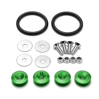 Aluminum Universal CNC Billet Bumper Quick Release Fasteners Kit, Front Rear Bumper Trunk Fender Hatch Holders with Stainless Steel Screws, 4 Quick Release Tabs and O-Rings Green
