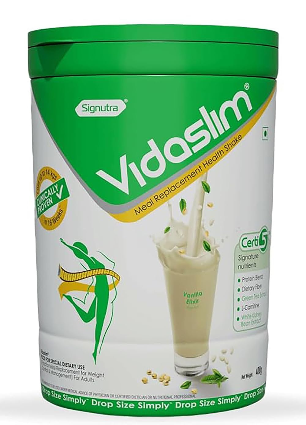 Vidaslim Meal Replacement Protein Health Shake for Weight Control & Weight Management for Women & Men | 22.8 gm Protein| L-Carnitine | Green Tea Extract| White Kidney Bean Extract | (400g, Vanilla Elixir)