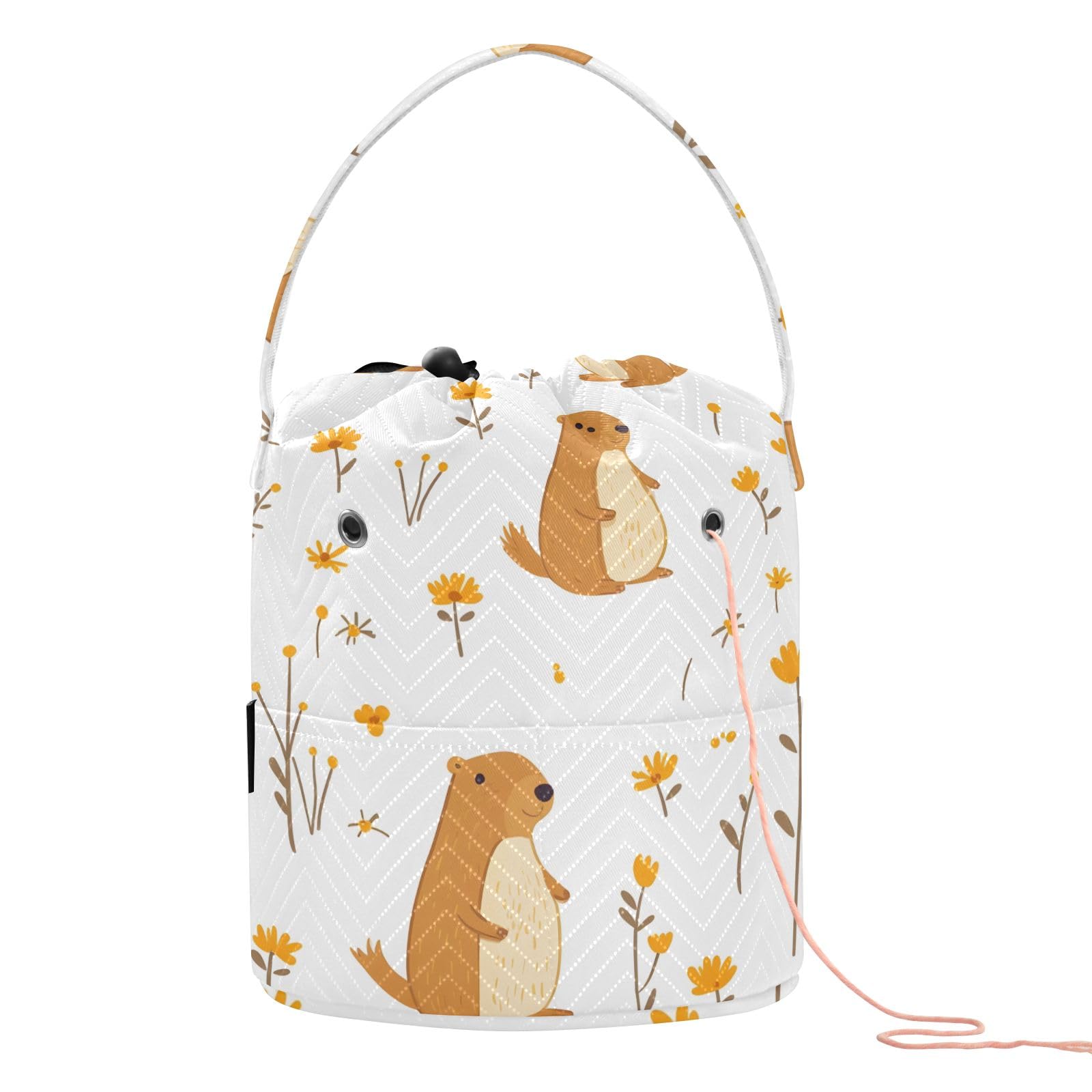 Yarn Storage Bag Small Crochet Bag Knitting Bag Organizer Groundhog Little Flower Yarn Bags for Crocheting Basket