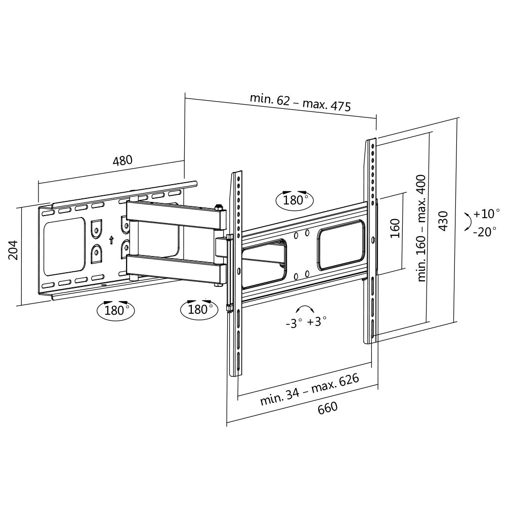 LogiLink BP0028 supporto da parete per tv a schermo piatto 177,8 cm (70") Nero