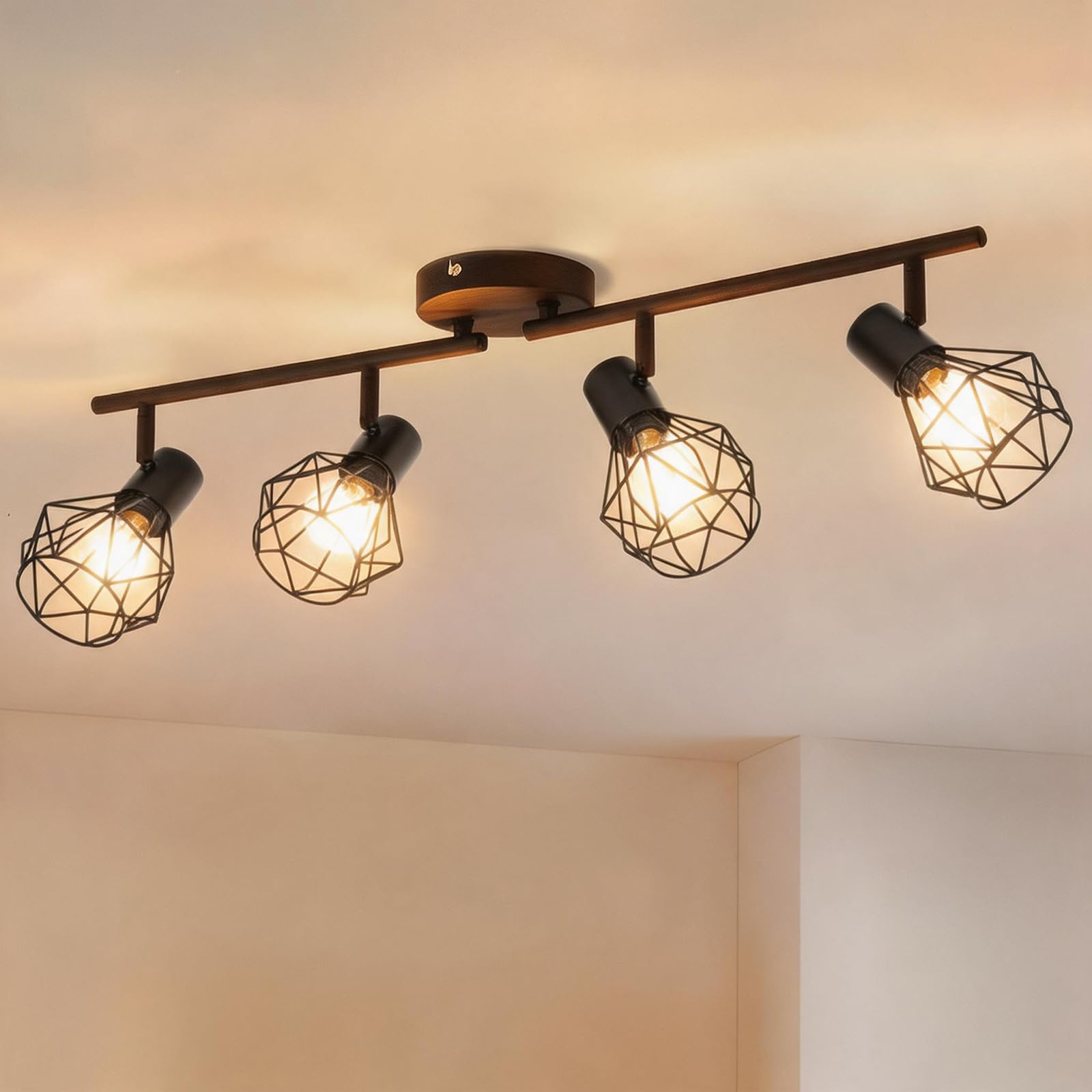 Aigostar Kitchen Lights Ceiling Spotlight, 4 Way Industrial Ceiling Lights, Adjustable Spotlights Ceiling Lights Wire Cage with E14 Base, Rotatable Light Fittings Ceilings for Bedroom