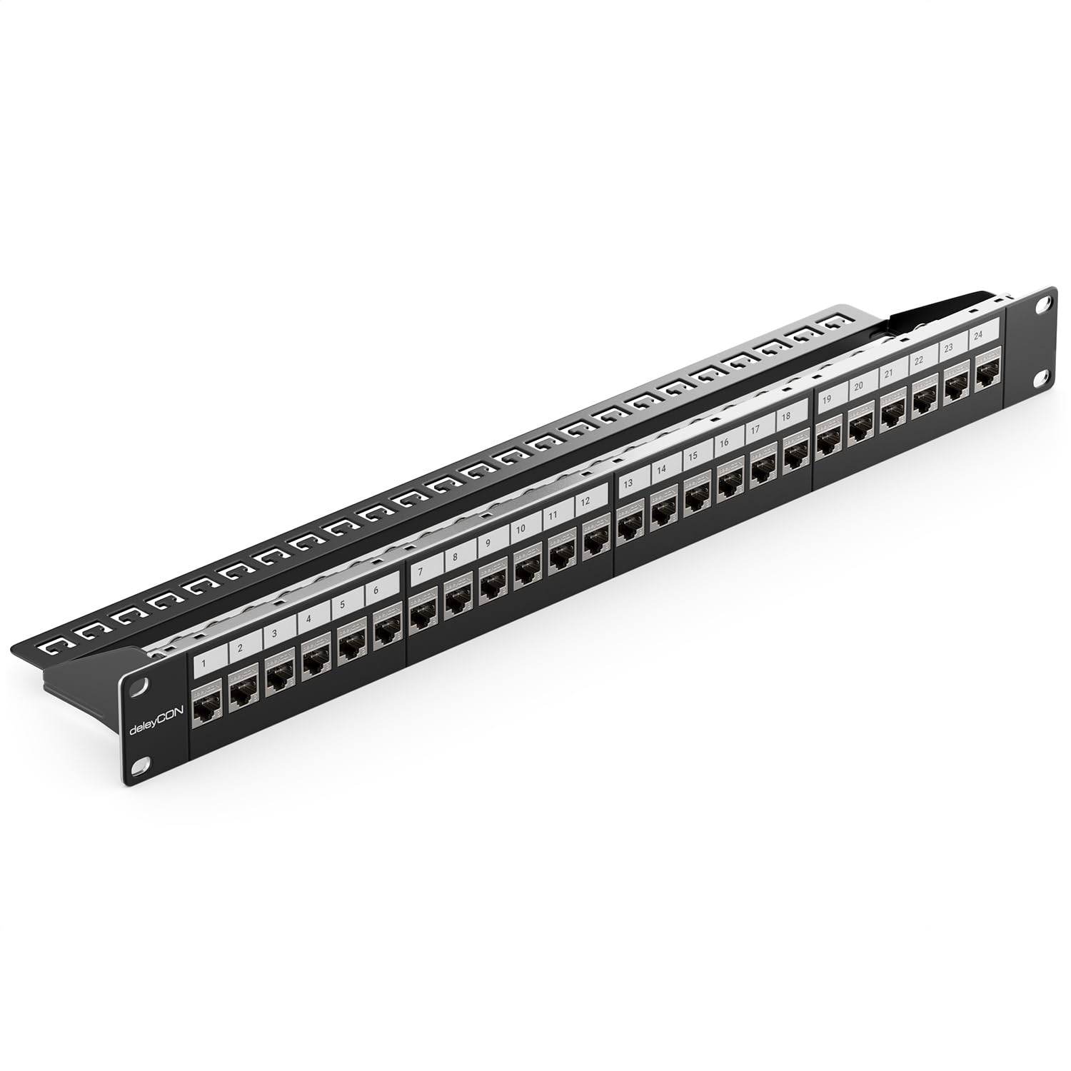 deleyCON 24 Puertos CAT 8 Patch Panel Set Panel de Distribución 19" Pulgadas 1U + 24x RJ45 Keystone Jack Módulo CAT8 40 Gbit/s 2000 MHz Compatible con Cable de Instalación CAT7 CAT-8 Ethernet