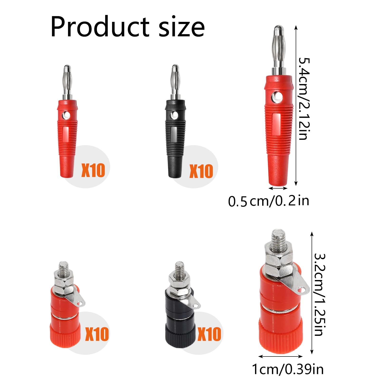 Gniazdo bananowe 4 mm wtyczka bananowa stereo wtyczka wtyczka banana wtyczka | 20 szt. niklowane wtyczki bananowe 20 szt. nakrętki do wiązania nakrętek do głośników audio wzmacniaczy systemów stereo