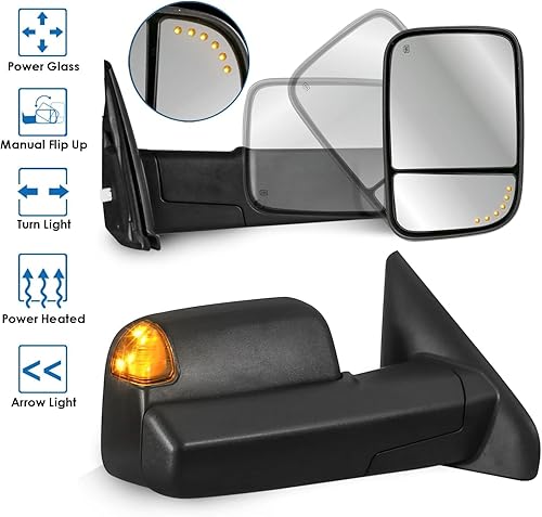 Miniatura 46 de MOSTPLUS Espejo de remolque con calefacción eléctrica compatible con Dodge Ram 1500 2500 3500 1999 2000 2000 2001 2002 con telescopio Manul